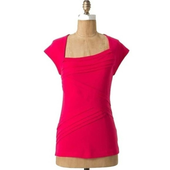 Anthropologie Postmark Slanted Pleated Ruffle Layer Short Sleeve T-Shirt Size S - Picture 1 of 7